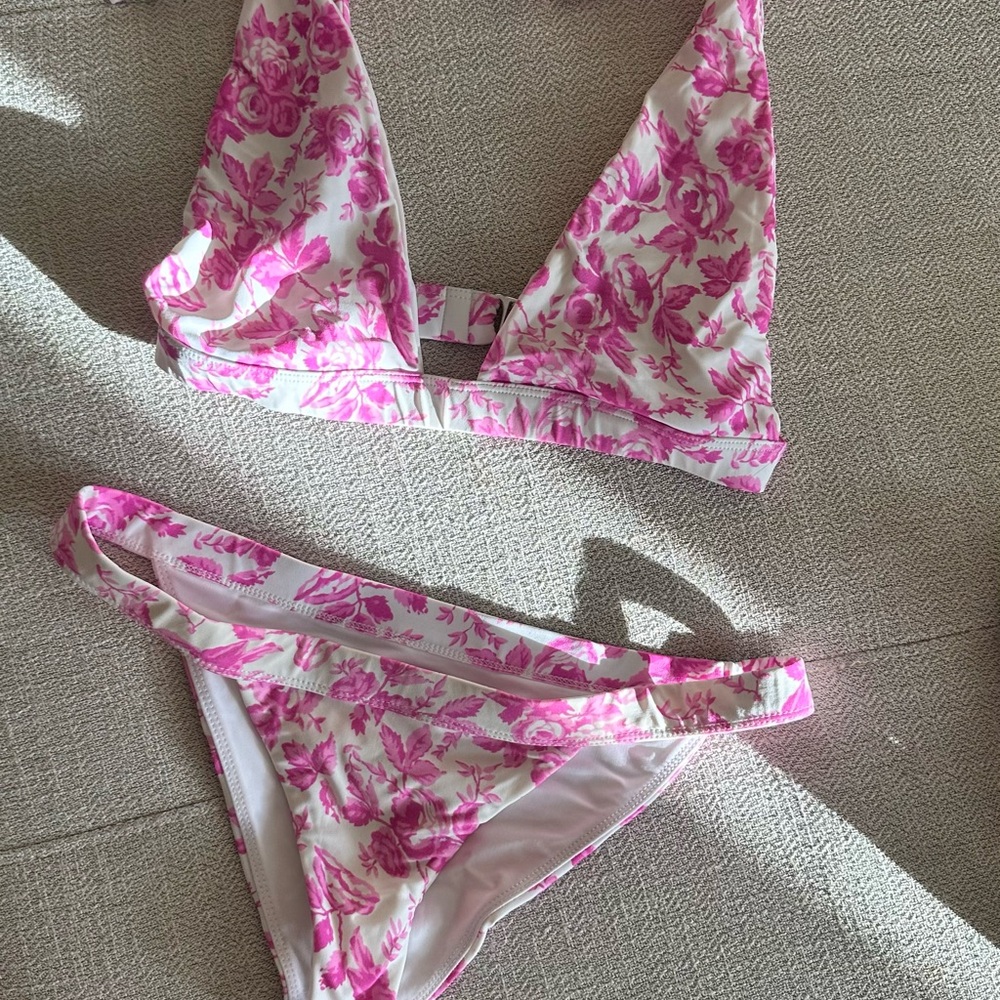 Floral Pink and White Bikini Set